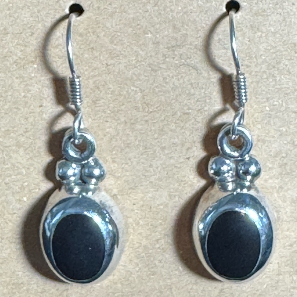 Sterling Silver Black Onyx Dangle Earrings Mexico 925 Stamped